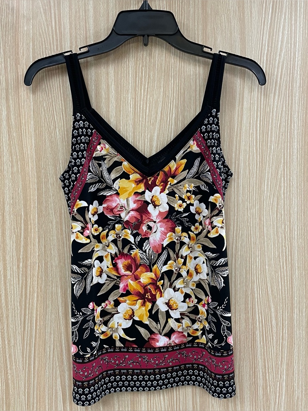 White House Black Market Black Floral Top Size XS